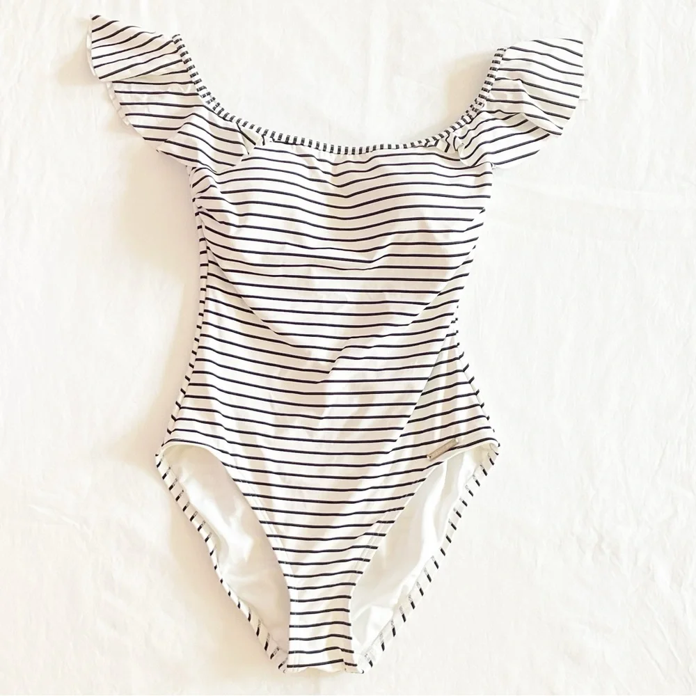 Vince Camino black and white‎ striped off-shoulder one piece swimsuit - Picture 3 of 12